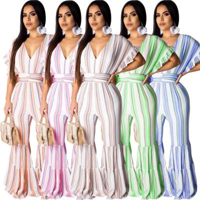 China 2021 Summer Viable Viable Panties Sets Simple Vertical Stripes Printed Long Overalls Loose for sale