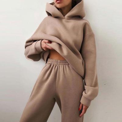 China QUICK DRY QUICK DRY Women's Tracksuit Casual Solid Long Sleeve Hooded Sport Suits Autumn Warm Hoodie Sweatshirts And Pants Long Fleece Two Piece Sets for sale