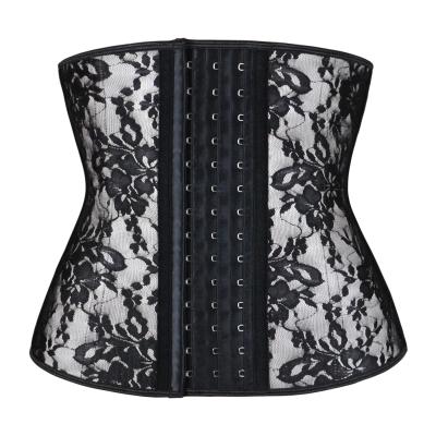 China 100% Steel Bone Latex Waist Trainer Antibacterial Crochet 9 Short Lace Waist Gum Cincher Corset Torso For Women for sale