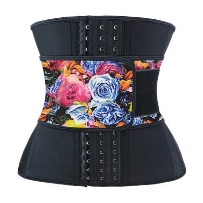 China New Hooks Fat Women Fat Burning Belly Control Waist Trainer Latex Compression Belt Floral Burning Shaper Antibacterial Adjustable Workout for sale