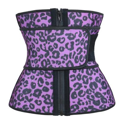 China New Antibacterial Colorful Zipper And Girdle Corset Body Shaper Waist Trainer Faja Leopard Leopard Waist Trainer for sale