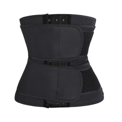 China Antibacterial Neoprene Sweat Corset Trimmer Waist Cincher Shaper Hook Black 2 Strap Slimmer Double Waist Trainer for sale