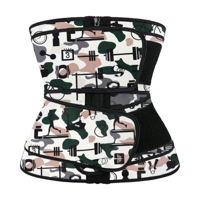 China Antibacterial Custom Logo Compression Double Belt Slim Tummy Control Lose Weight Neoprene Waist Trainer for sale