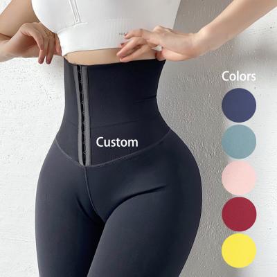 China Antibacterial Breathable Shapewear Yoga Pants Gym Gaiters Gym Leggings High Waist Yoga Pants Waist Trainer Hooks Legging for sale