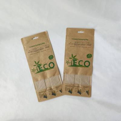 China Biodegradable Biodegradable Stand Packages Maker Kraft Paper Food Bags With Window Front for sale