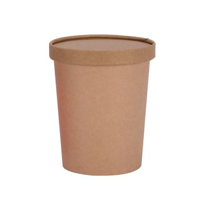 China Disposable Goods Using Low Price Thermostability 35oz Brown Kraft Paper Soup Cup Paper Bowl Packing 1300ml for sale