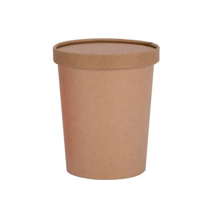 China Hot sale cheap disposable brown 28oz kraft paper soup cup good quality waterproof paper bowl packing 1100ml for sale