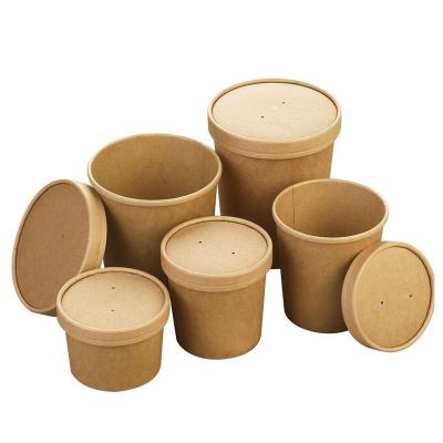 China Disposable Goods Using Low Price 28oz Round Kraft Paper Soup Cup Brown Paper Bowl Packing 1100ml for sale