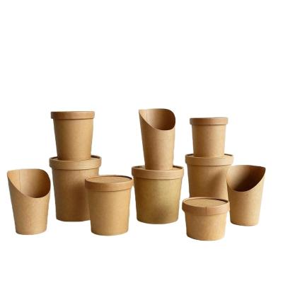 China Disposable Disposable Paper Cup With Lid Takeout Container Soup ECO Cup Oatmeal Bowl Barrel Cup for sale