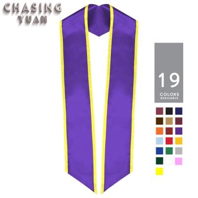 China Graduation slanted stoles / graduation sashes slanted stoles sashes honor satin gold heavy purple gold trim yarn for sale