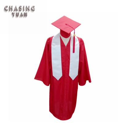 China Red Graduation Gown College Graduation Cap Dress and White Stole for sale