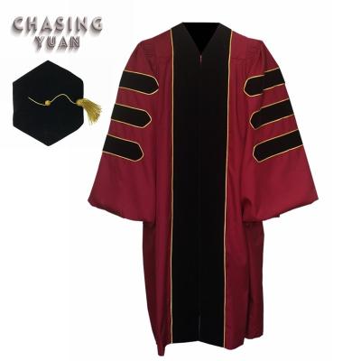 China Red Long Sleeve University Doctoral Gown And 6 Side Velvet Tam for sale