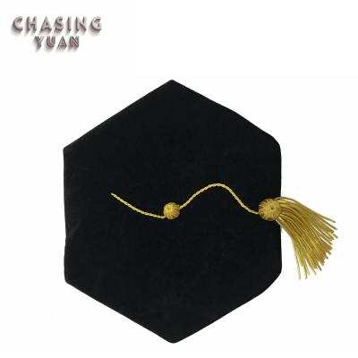 China Modern Wholesale 6 Sided Black Velvet Graduate School Doctoral Tam Hat With Gold Bullion Tassel for sale