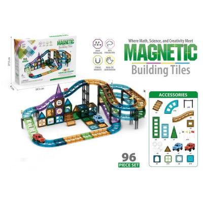 China Hot Sale 96 Pcs Car Racing Track Building Blocks Magnetic Creative Electronic Building Toy 96 Pcs Model Building Blocks For Children for sale