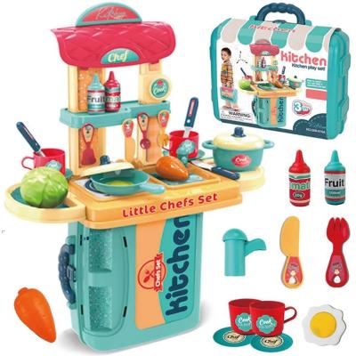 China Plastic Newcomers Educational Role Cooking Game Set Toy Pretend Play 3 in 1 Kitchen Plastic Set Toys for Children for sale