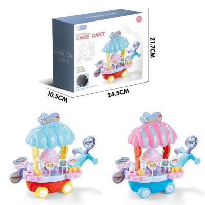 China Funny Educational Toy Hot Sale Cooking Play Suits Multifunctional Cart Car Simulate Popcorn Machine Cart Kitchen Set Toy For Girl for sale