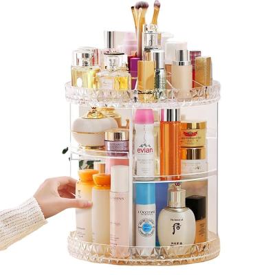 China Grid Fashion 360 Degree Rotating Makeup Organizer Box Acrylic Organizer Case Makeup Cosmetic Storage Box for sale