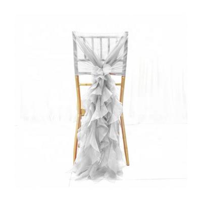 China Wedding Decoration Chair Spandex Satin Chair Sash Chair Cover Face Team Bride Decorative Double Sash for sale