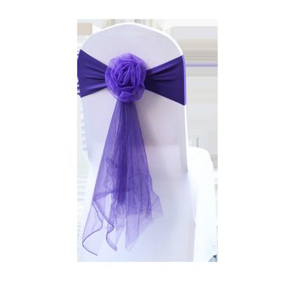 China Disposable purple bowknot chair hunter obstal satin sashes for hotel chair back decoration for sale