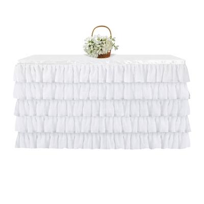 China Stretch Yarn Stretch Banquet Birthday Christmas Day White Standing Table Skirt for sale