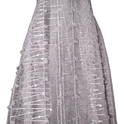 China Viable Sequins Embroidery Mesh Lace Fabric Bridal Silver French Silk for sale