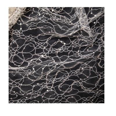 China Viable Competitive Price Net Tulle Mesh Sequin Lace Fabric African From French Industry for sale