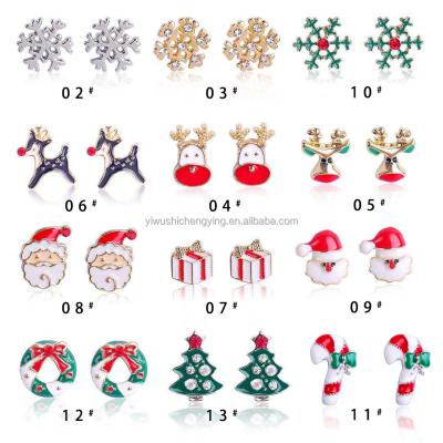 China CLASSIC Christmas Earrings With Diamond Snowflake Bells Christmas Tree Earrings Christmas Deer Candy Stick Stud Earrings Set for sale