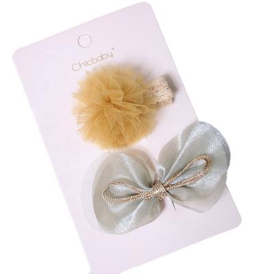 China Environmentally Friendly Children's Hair Accessories Baby Lace Yarn Ball Bow Edge Clip Duckbill Clips Bright Silk Hairpins for sale