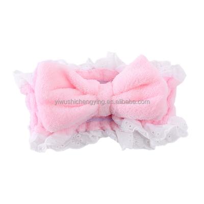 China New fashion plush wide lace hair band women washing face hot sale elastic hair band bow hair accessories for sale