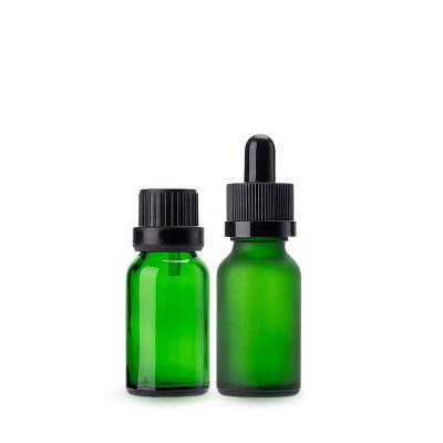 China Personal Care NanBoWang 10ml Round Green Color Frosted Essential Oil Glass Bottle With Black Plastic Dropper for sale