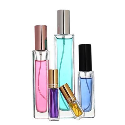 China Custom Clear Color Personal Care Lotion Spray Square Different Volume Glass Bottle With Fine Mist Pump Sprayer for sale