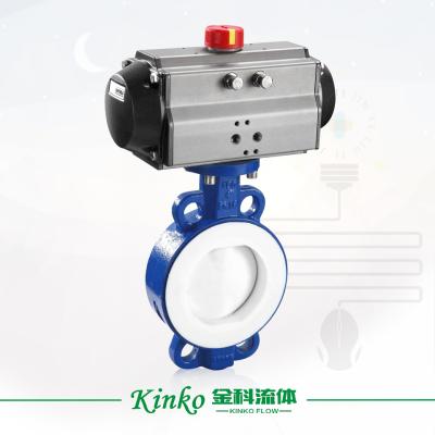 China High Efficiency Wholesale DN50-DN300 Water Oil Gas Cast Iron PTFE Jacketed Wafer Pneumatic Butterfly Valve for sale