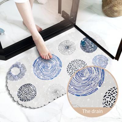 China Sustainable PVC Non Slip Waterproof Bath Shower Tub Mat Pebbles Bathlux Floral Printed Bath Mat for sale