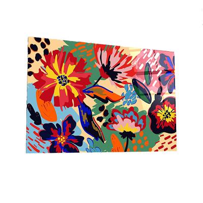 China Custom Home Office Courtyard Wall Decoration Colorful Flowers Print Glass for sale