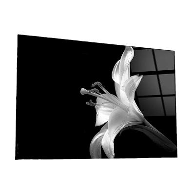 China Yard Wall Decoration Lily Flower Black White Digital Printing Luxury Tempered Glass for sale