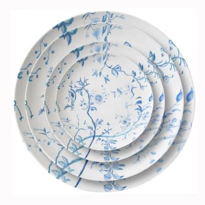 China Sustainable Party Dishes Set Wholesale Cheap 4 Piece Bone China Dish Dishes Set Ceramic Blue Dinner Set for sale