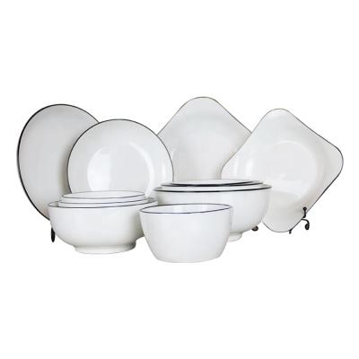 China Stocked Eco-Friendly Dishes Set Hand Printed Kitchen Restaurant Sets 15 Pcs New Ceramic Bone Dish White Dinnerware Cookware Sets for sale