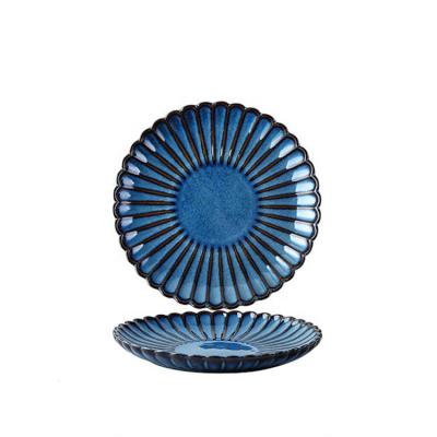 China Japanese Style Chrysanthemum Simple Elegant Ceramic Solid Blue Shell Plate Household Tableware Dinnerware Set for sale