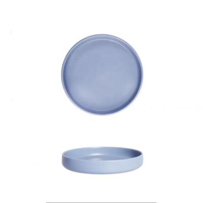 China Sustainable Family Creative Nordic Ceramic Korean Restaurant Dish Round Matte Plate Set Dishes Ceramic Blue Cutlery for sale