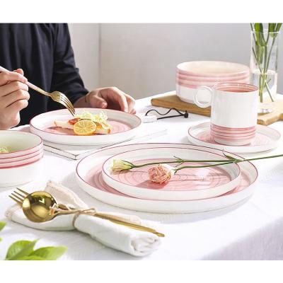 China Viable Tableware Set Nordic Luxury Commercial Cheap Dinner Round Ceramic Dishes Plate Dinnerware Sets For 6 12 People for sale