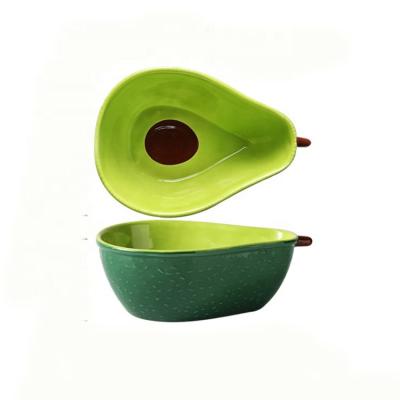 China Viable Green Ceramic Dinnerware Set Avocado Salad Bowl Pasta Dish Kids Use Ceramic Soy Sauce Bowl for sale