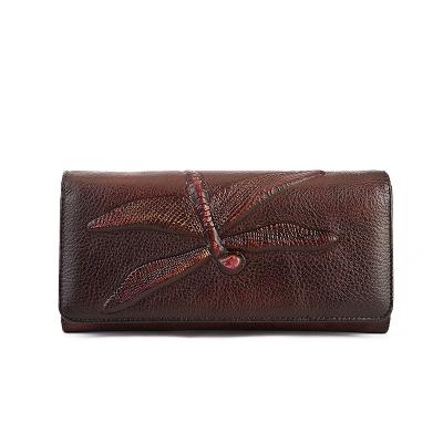 China Wear Resistant Dark Brown Genuine Leather Full Wallet For Women Embossed Crocodile Textured Leather Along Wallet for sale