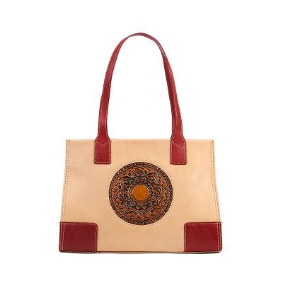 China Low MOQ Vintage Factory Price Bag Genuine Leather Famous Totem Tote Bags Shoulder Luxurious Design for sale