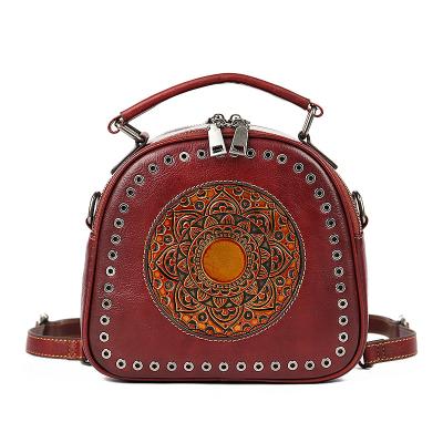 China Vintage Top Handle Embossed Small Cross Mandala Handbag Handmade Vintage Satchel - Body Women Handbag for sale