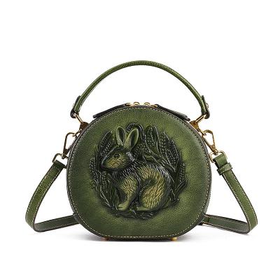 China Wholesale newest vintage fashion ladies bags embossed leather rabbit bucket bags for women round shape for sale