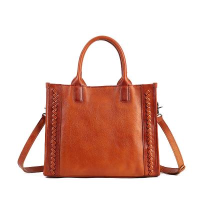 China Vintage Genuine Leather Shoulder Bag for Women Satchel Tote Handbag with Top Handles for sale