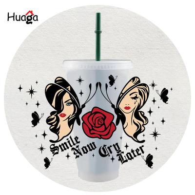 China Huaga DTF Transfer Sticker For24cold Cup 3D Tumbler Cup Self-Adhesive Transparent Wrap Waterproof Custom UV Stickers for sale