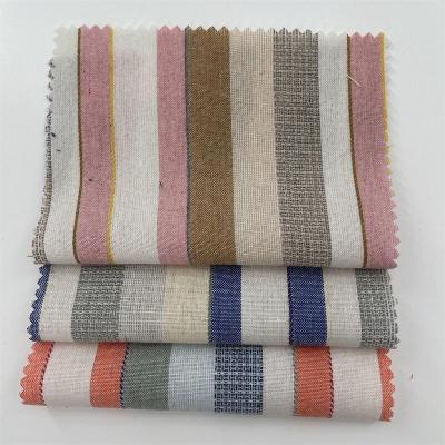 China Viable Hot Selling Stock Fabric 110 Gsm TC Mixed Colors Twill Stripe Woven To Yarn Dyed Fabric For Shirts And Dress for sale