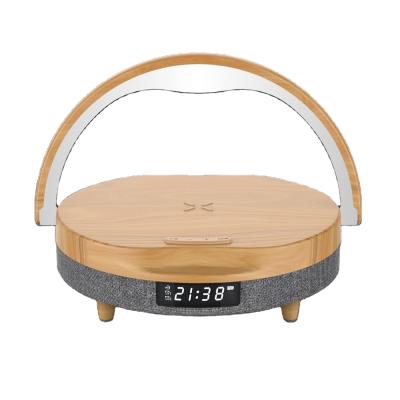 China 2022 New Arrival 5IN1 Function BT Night Lamp Wood Grain Wireless Charger Speaker With Time Display HL5691 for sale