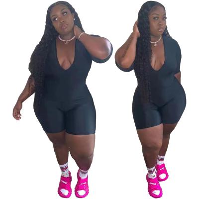 China New Viable Deep V-Neck Solid Waist Overalls Solid Waist Bodycon Tight Zipper Women's Pants Summer High Plus Size Rompers Womens One Piece Overalls for sale